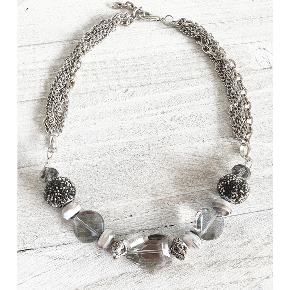 Smokey Grey Crystal Mulbeaded Statement Necklace - Picture 2 of 2